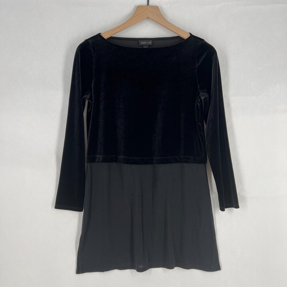 J. Jill Wearever Tunic‎ Blouse Top Womens PXS Black Velvet Mixed Media Side Slit